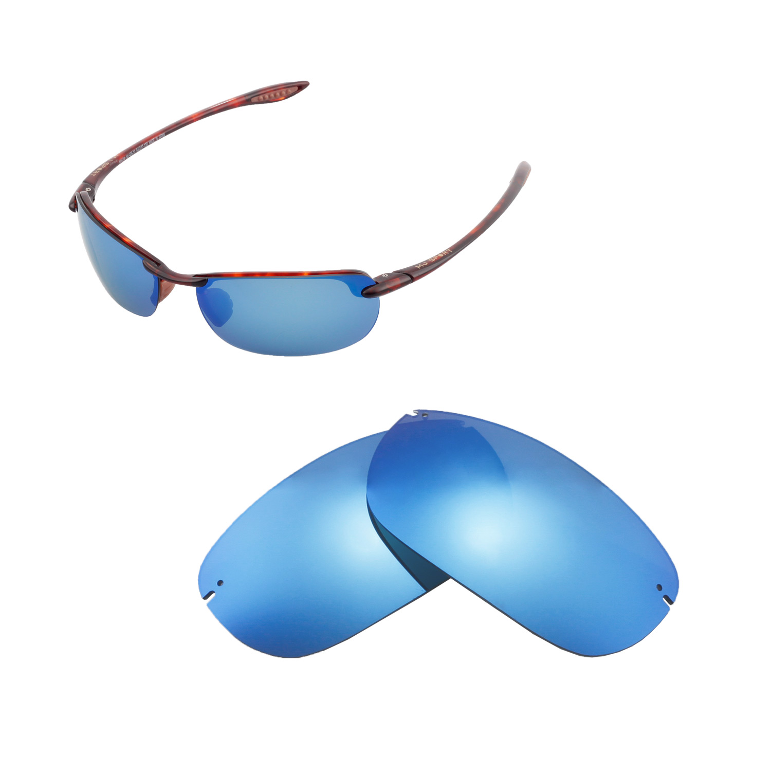 Walleva Polarized Ice Blue Replacement Lenses For Maui Jim Stingray Sunglasses 