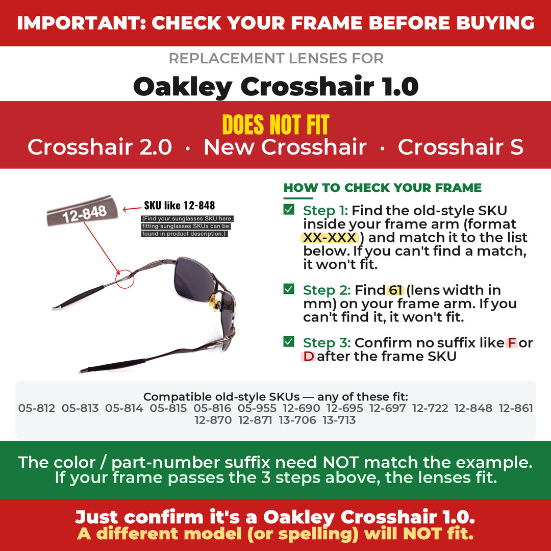 Verify your Oakley Crosshair 1.0 frame