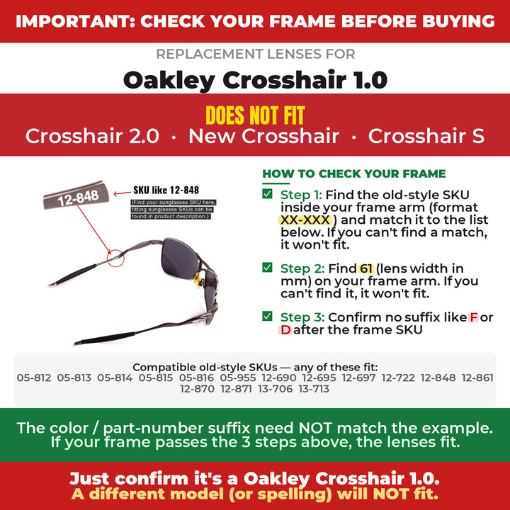 Verify your Oakley Crosshair 1.0 frame