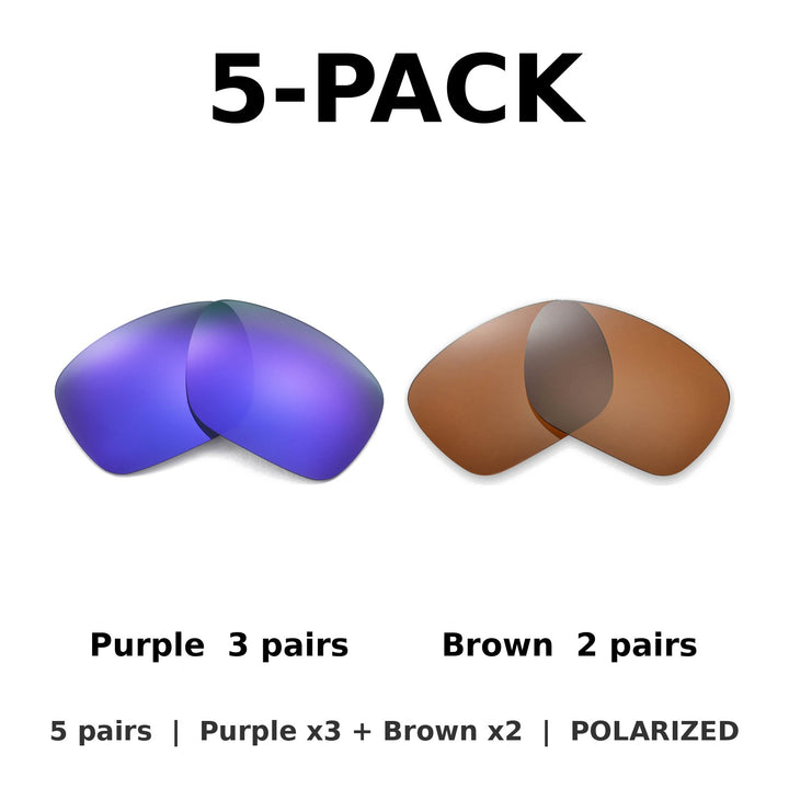 5-Pack Polarized: Purple x3 + Brown x2