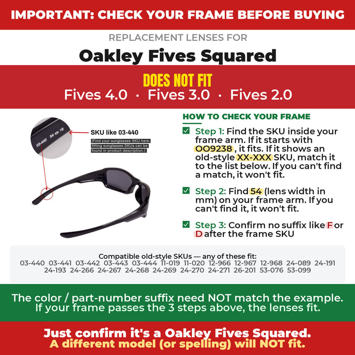 Verify your Oakley Fives Squared frame