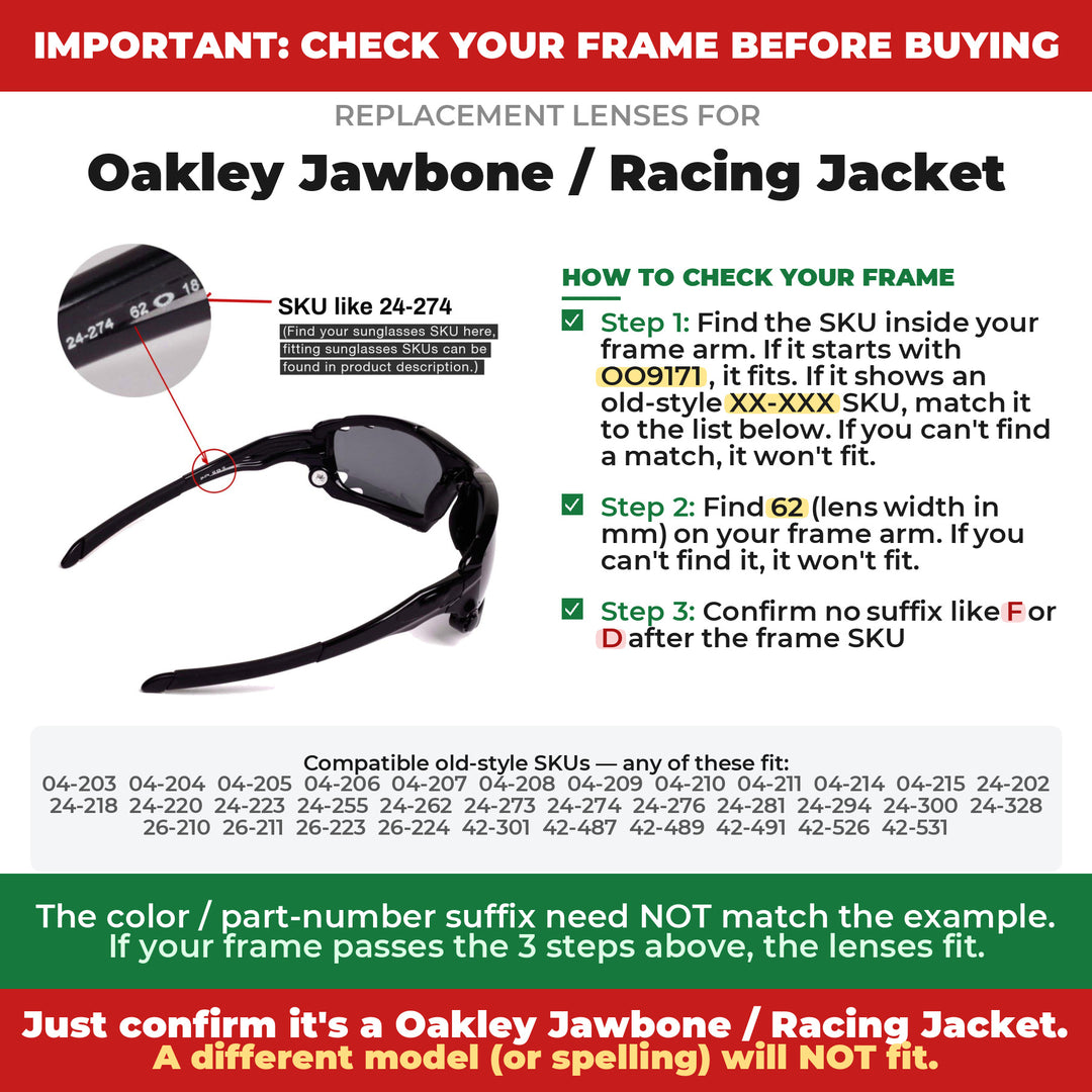 Verify your Oakley Jawbone / Racing Jacket frame