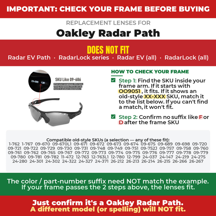 Verify your Oakley Radar Path frame