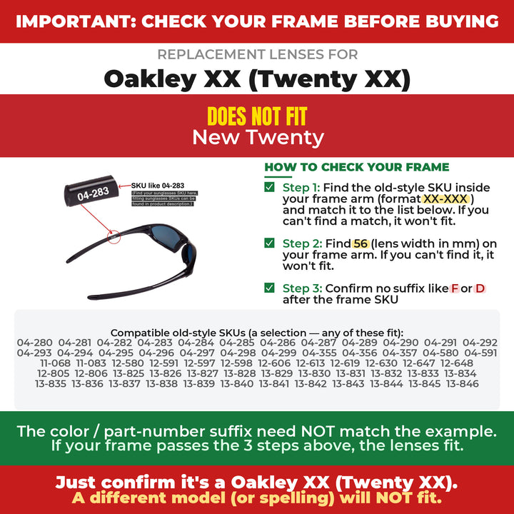 Verify your Oakley XX (Twenty XX) frame