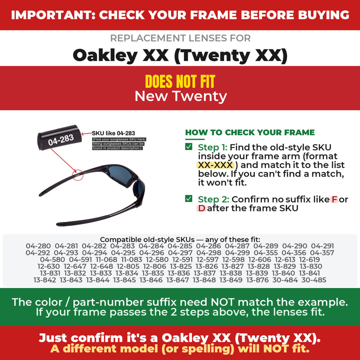 Verify your Oakley XX (Twenty XX) frame