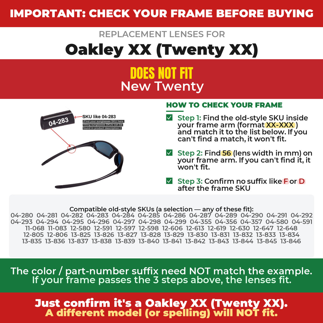 Verify your Oakley XX (Twenty XX) frame