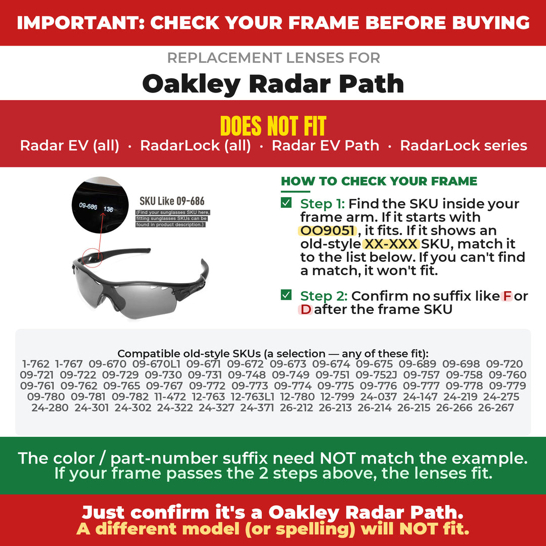 Verify your Oakley Radar Path frame