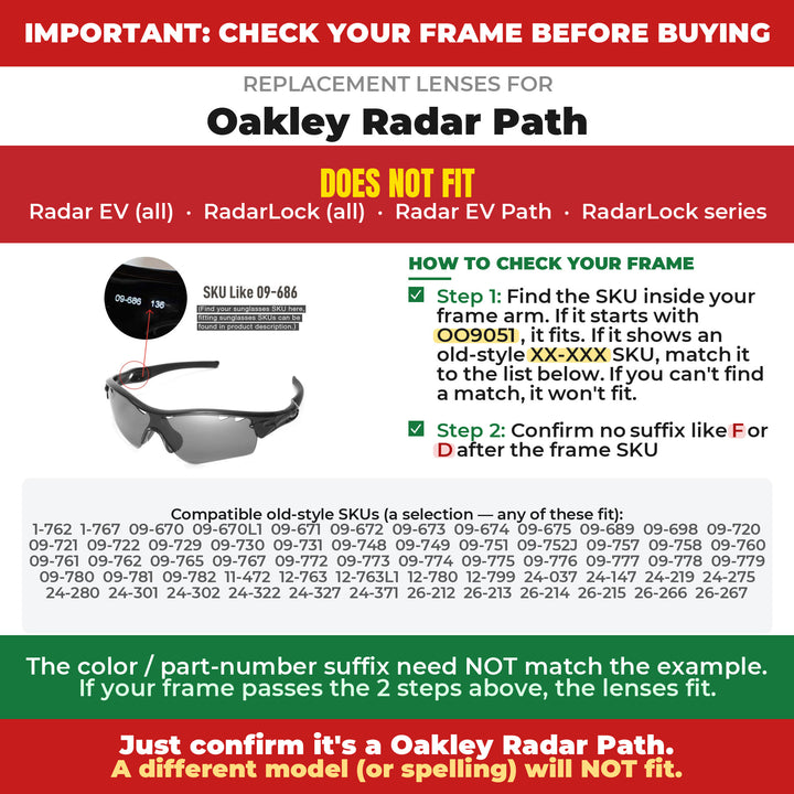 Verify your Oakley Radar Path frame