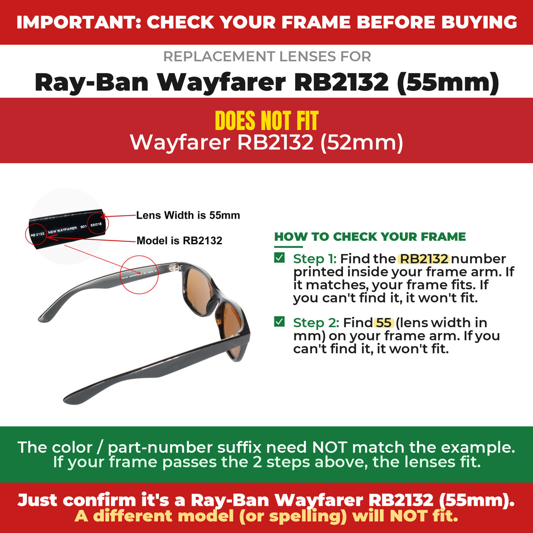 Verify your Ray-Ban Wayfarer RB2132 (55mm) frame