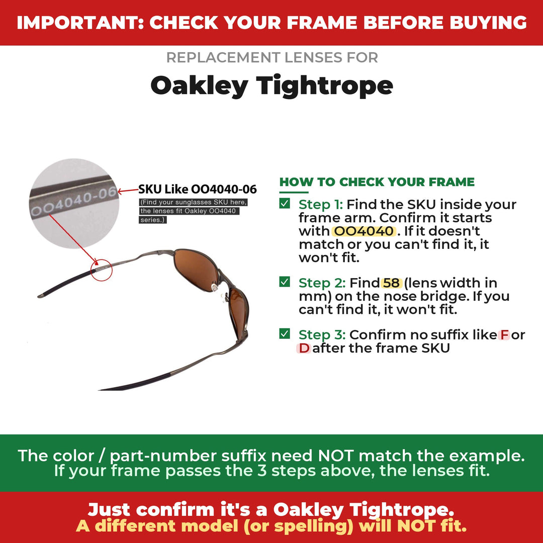 Verify your Oakley Tightrope frame