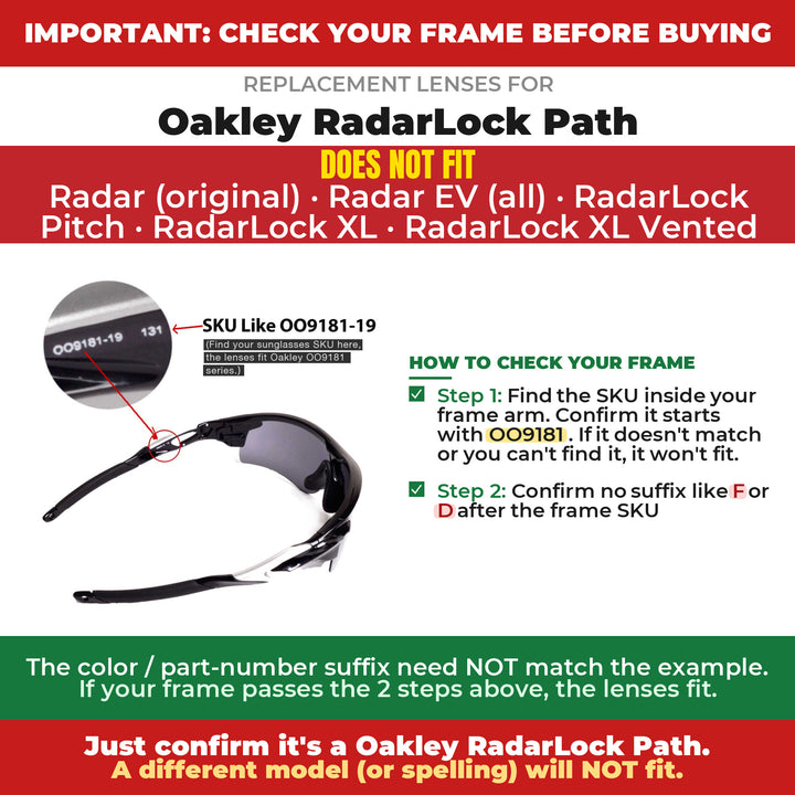 Verify your Oakley RadarLock Path frame