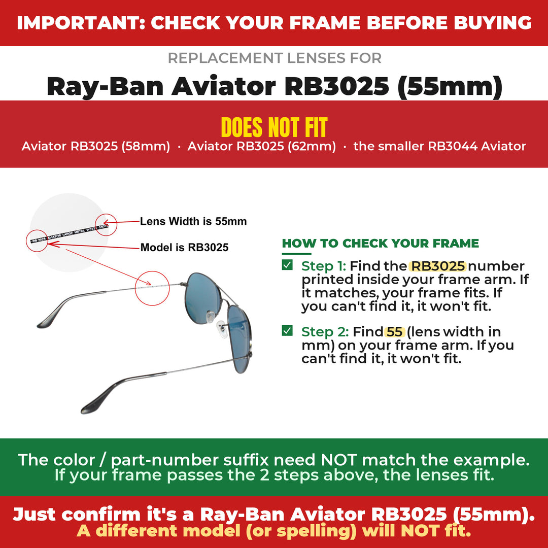 Verify your Ray-Ban Aviator RB3025 (55mm) frame