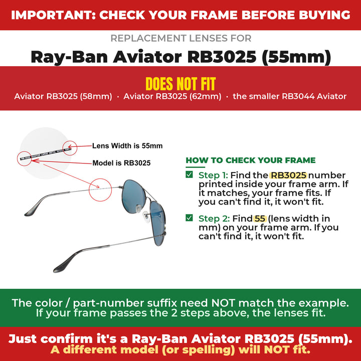 Verify your Ray-Ban Aviator RB3025 (55mm) frame