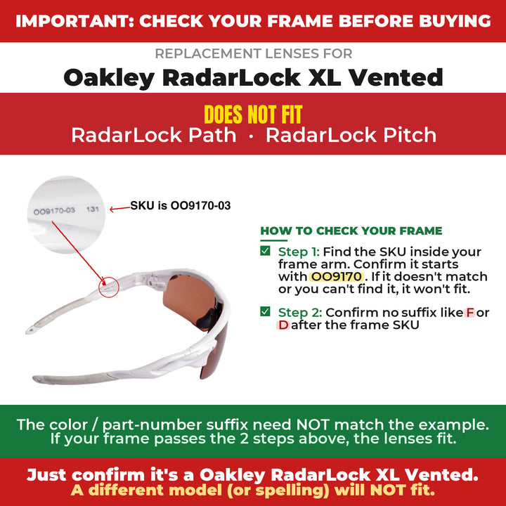 Verify your Oakley RadarLock XL Vented frame
