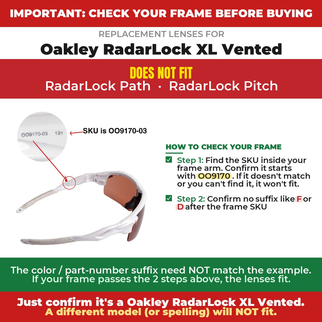 Verify your Oakley RadarLock XL Vented frame