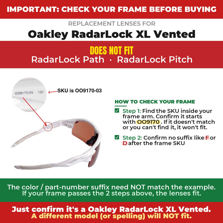 Verify your Oakley RadarLock XL Vented frame
