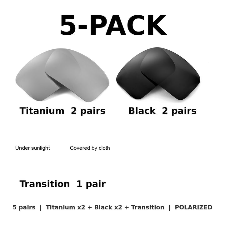 5-Pack Polarized: Titanium x2 + Black x2 + Transition