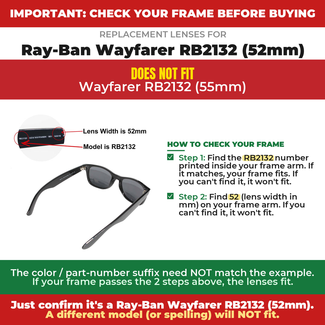 Verify your Ray-Ban Wayfarer RB2132 (52mm) frame