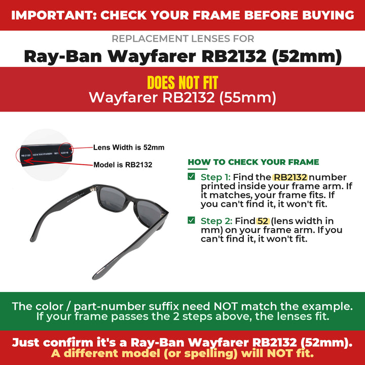 Verify your Ray-Ban Wayfarer RB2132 (52mm) frame