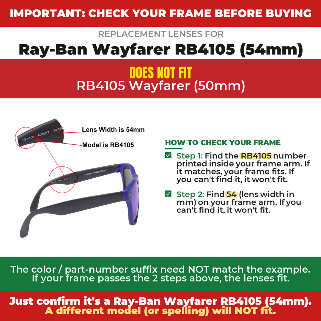 Verify your Ray-Ban Wayfarer RB4105 (54mm) frame