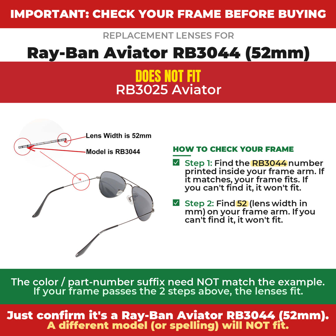 Verify your Ray-Ban Aviator RB3044 (52mm) frame