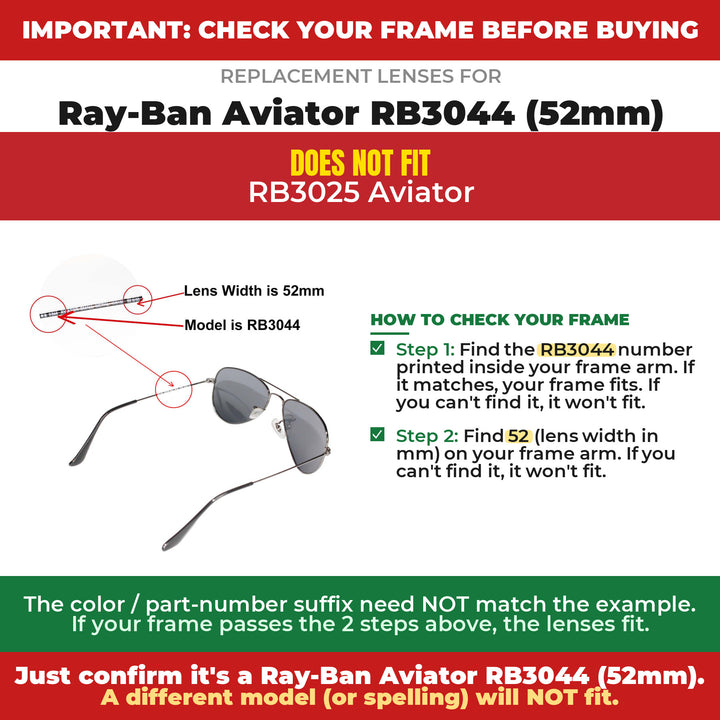 Verify your Ray-Ban Aviator RB3044 (52mm) frame