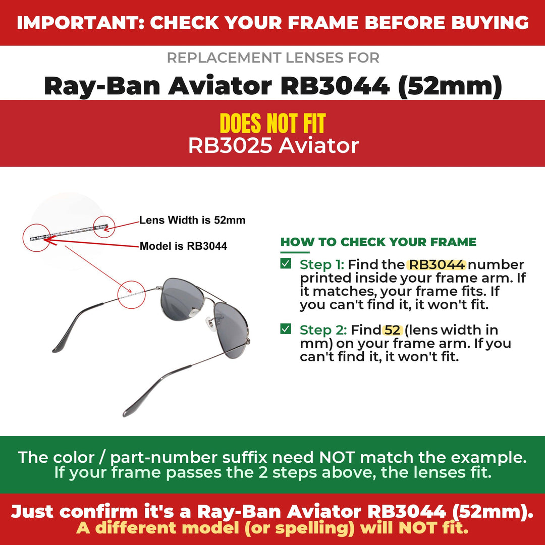 Verify your Ray-Ban Aviator RB3044 (52mm) frame