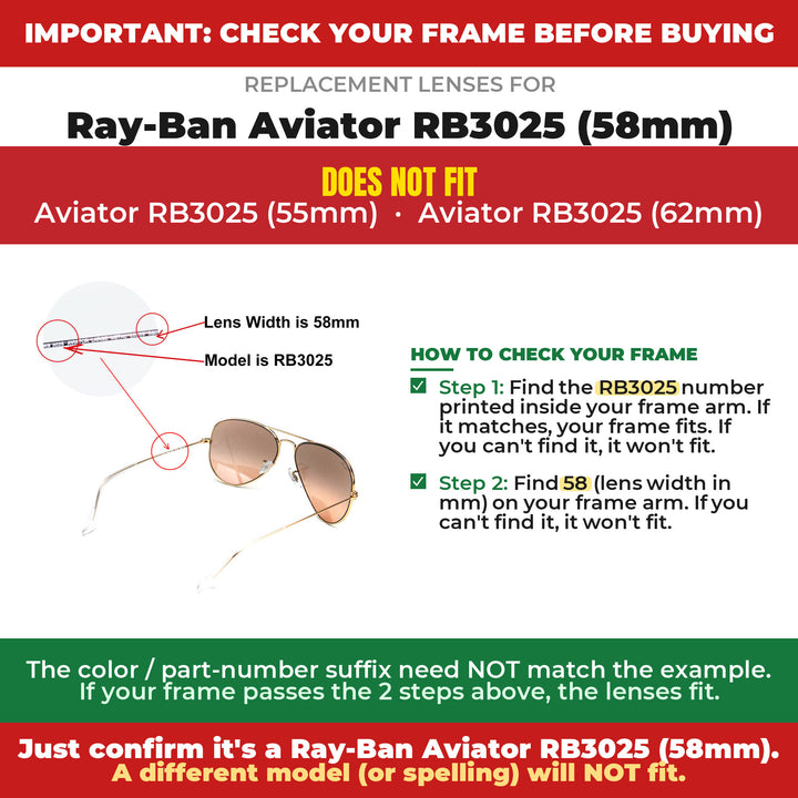 Verify your Ray-Ban Aviator RB3025 (58mm) frame