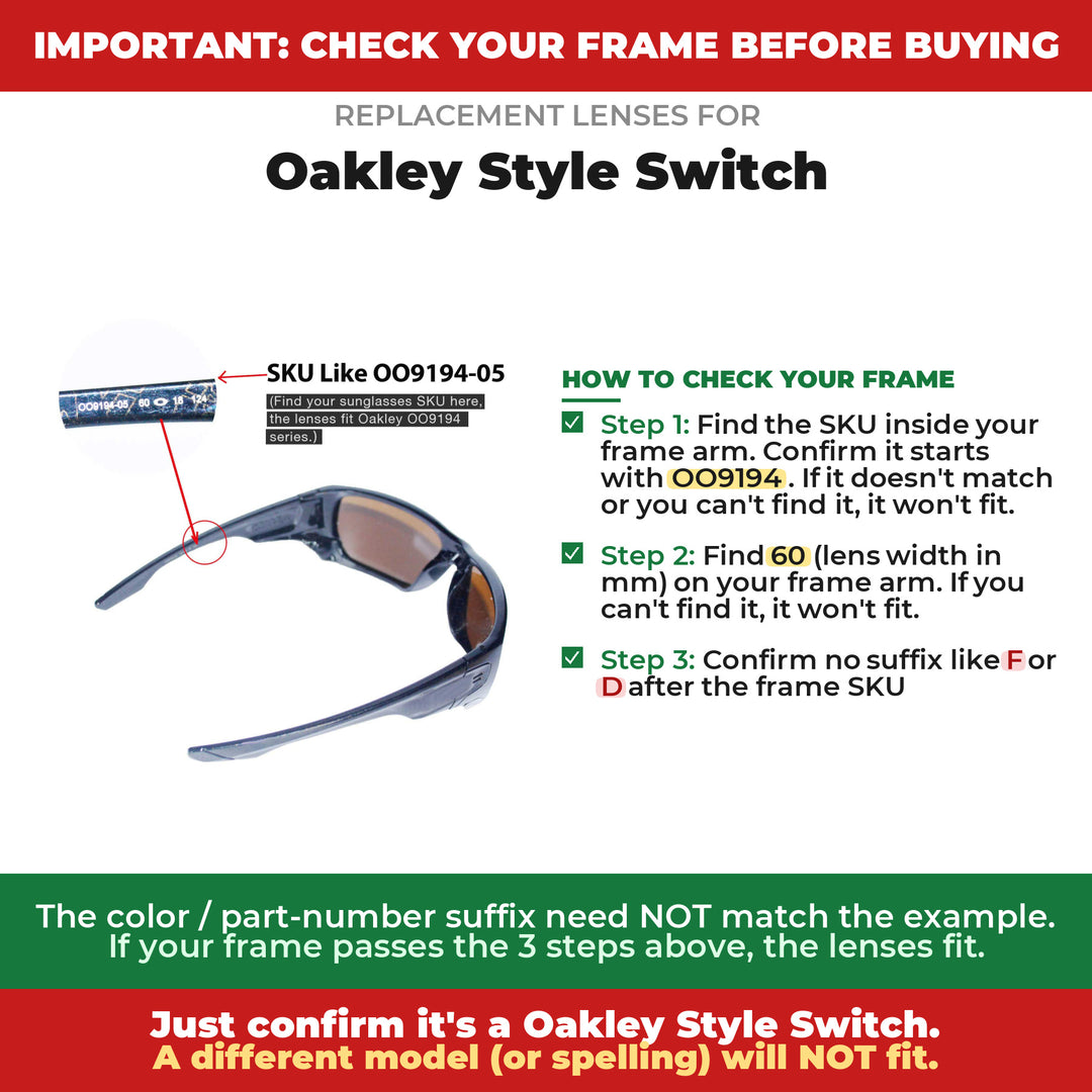 Verify your Oakley Style Switch frame