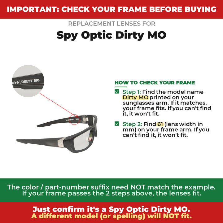 Verify your Spy Optic Dirty MO frame