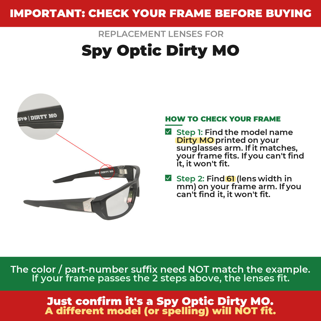 Verify your Spy Optic Dirty MO frame