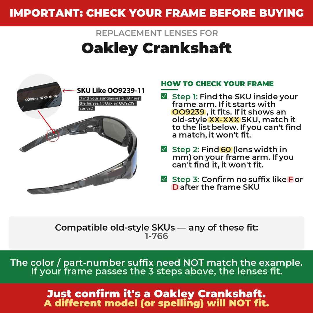 Verify your Oakley Crankshaft frame