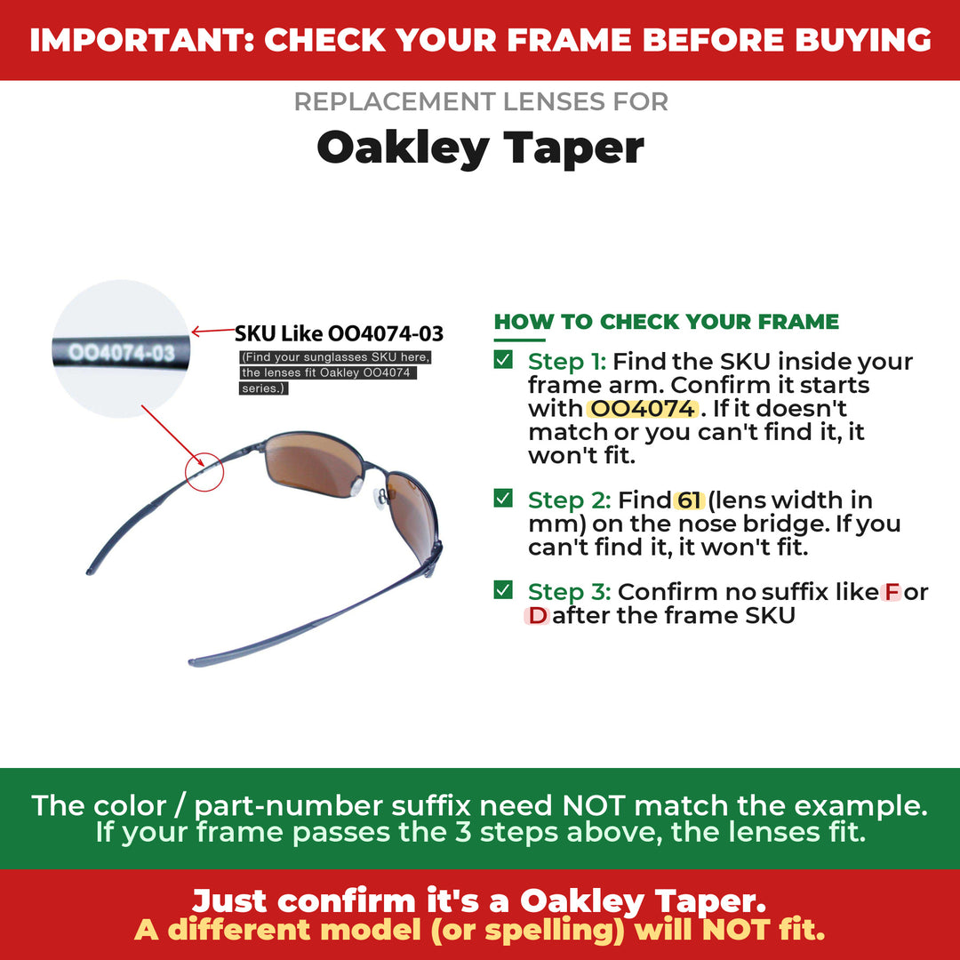 Verify your Oakley Taper frame