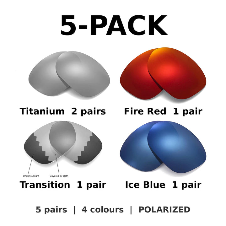 5-Pack Polarized: Titanium x2 + Fire Red + Transition + Ice Blue