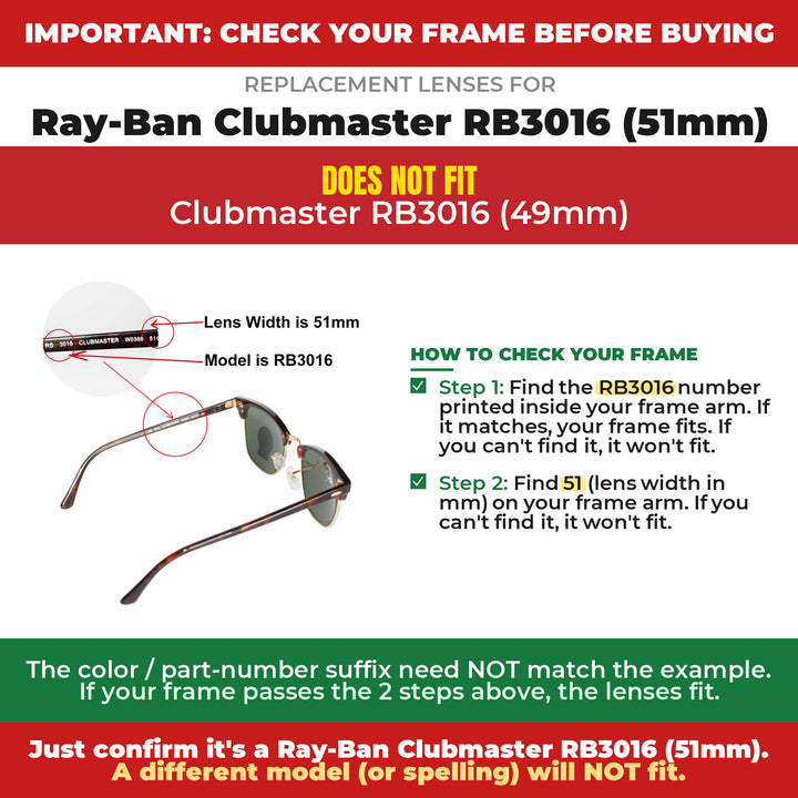 Verify your Ray-Ban Clubmaster RB3016 (51mm) frame