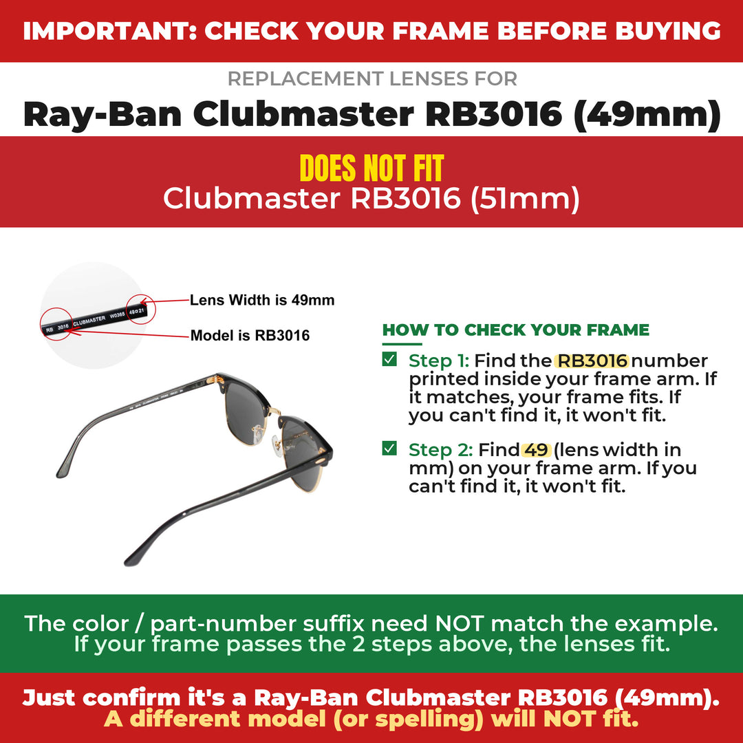 Verify your Ray-Ban Clubmaster RB3016 (49mm) frame