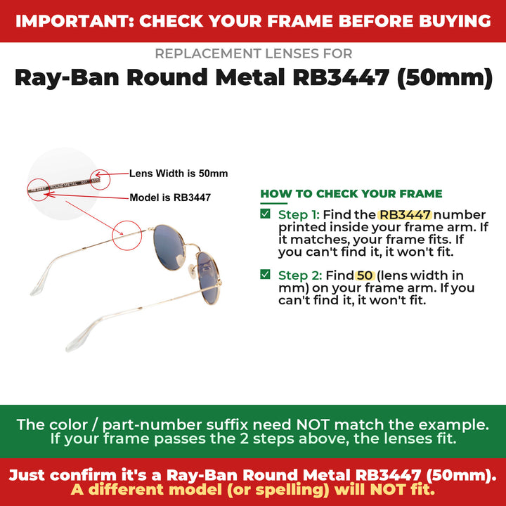 Verify your Ray-Ban Round Metal RB3447 (50mm) frame