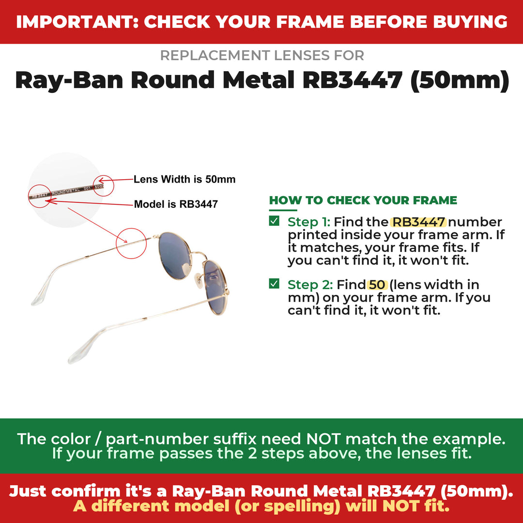 Verify your Ray-Ban Round Metal RB3447 (50mm) frame
