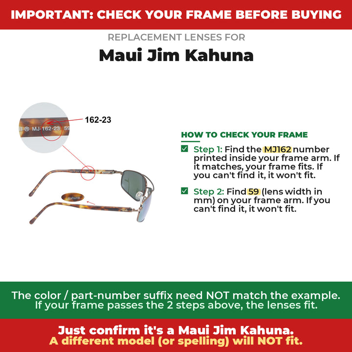 Verify your Maui Jim Kahuna frame