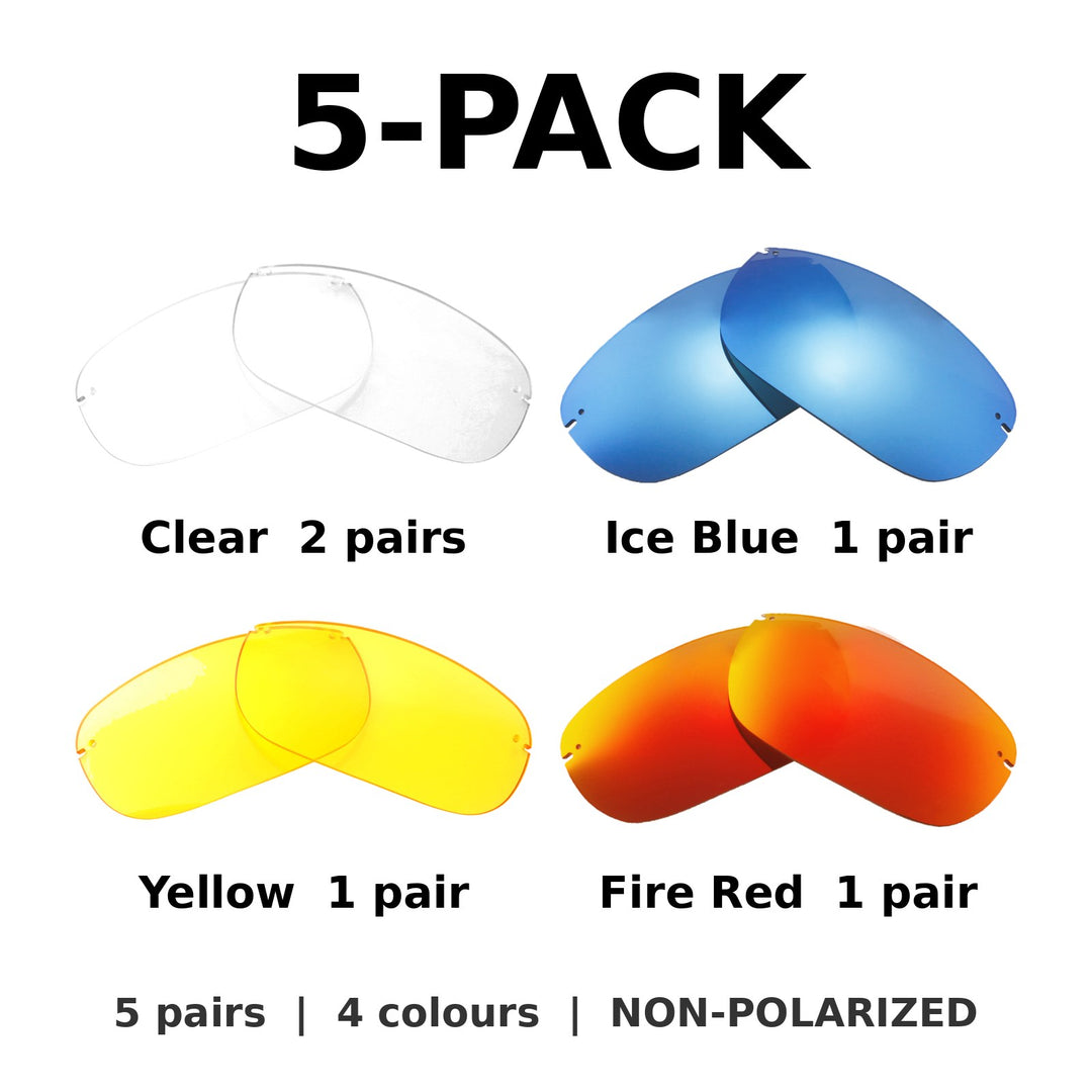 5-Pack Non-Polarized: Clear x2 + Ice Blue + Yellow + Fire Red