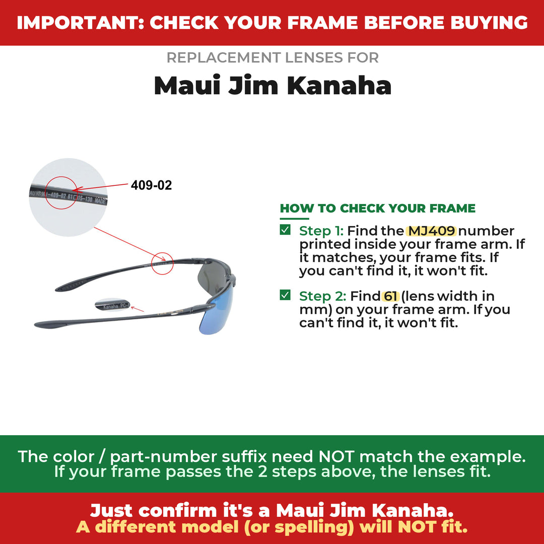 Verify your Maui Jim Kanaha frame