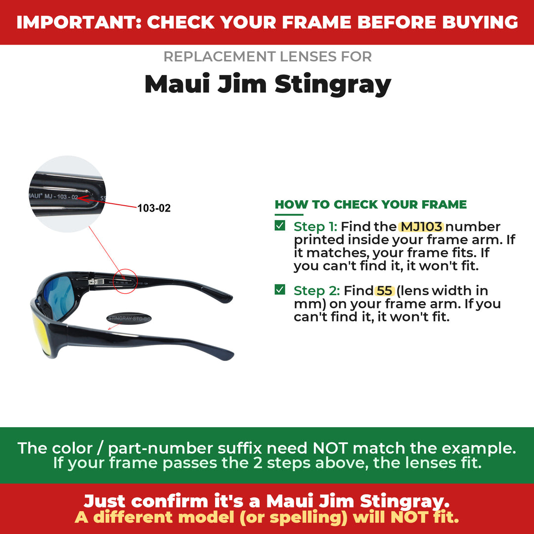 Verify your Maui Jim Stingray frame