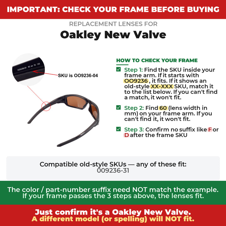 Verify your Oakley New Valve frame