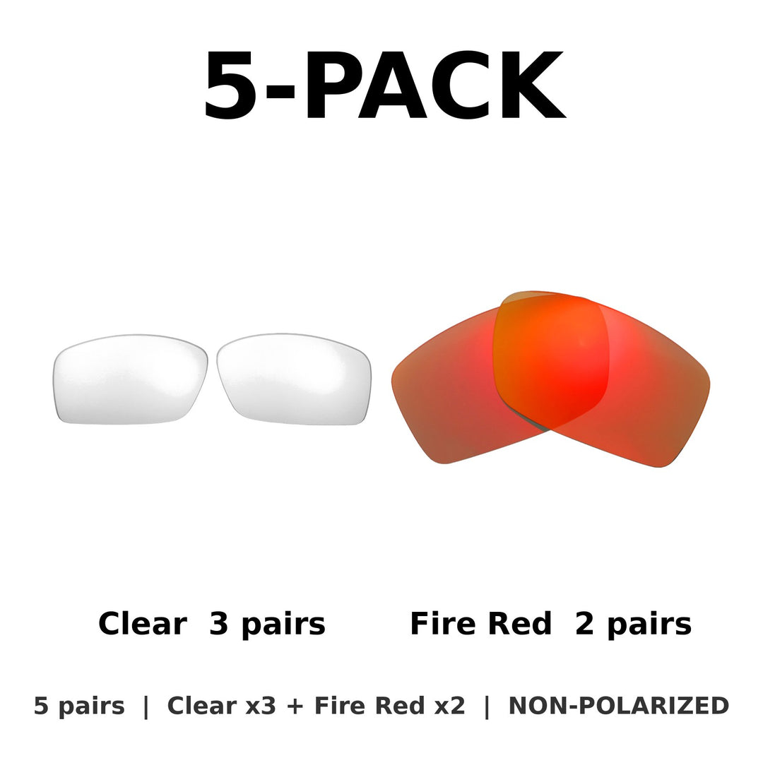 5-Pack Non-Polarized: Clear x3 + Fire Red x2