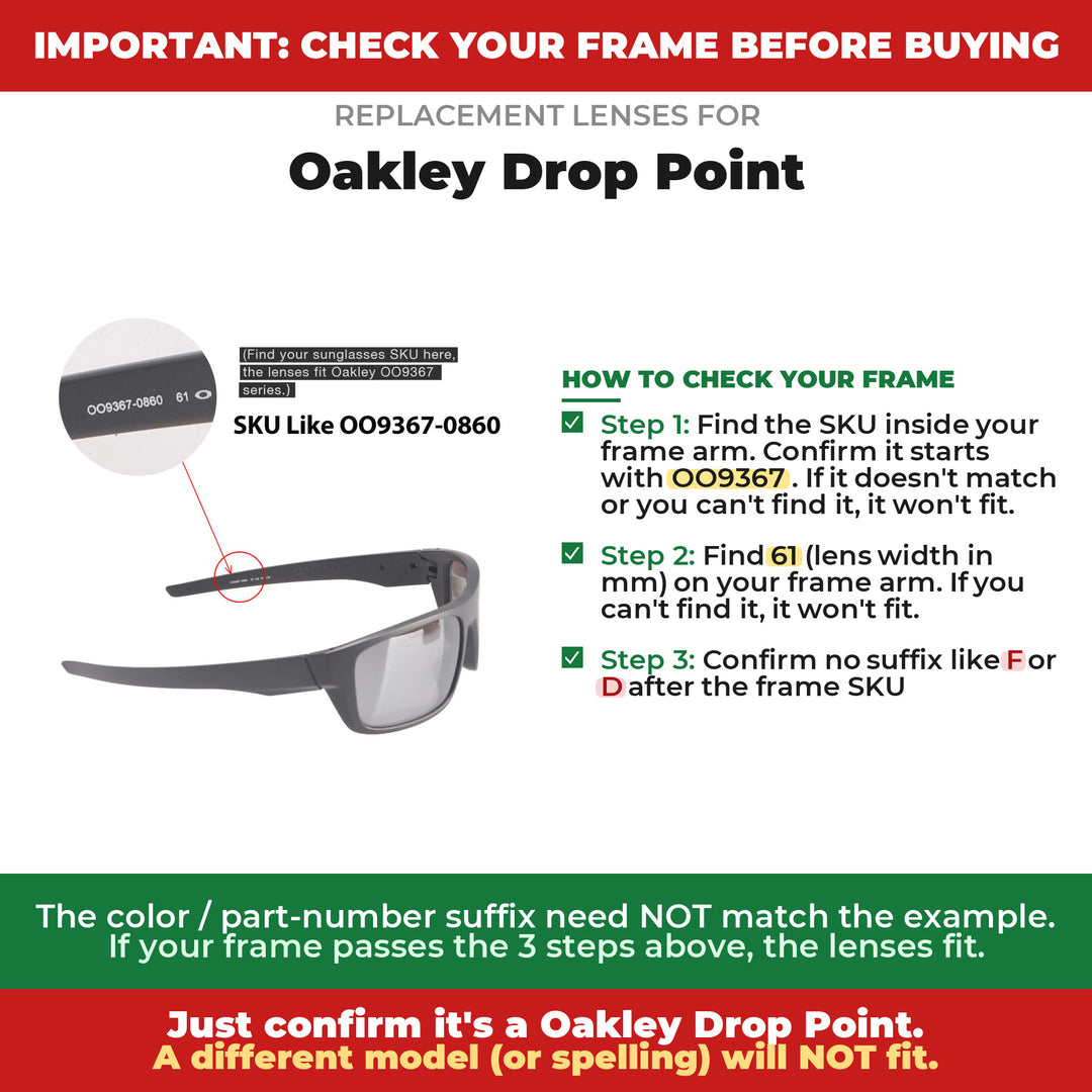 Verify your Oakley Drop Point frame