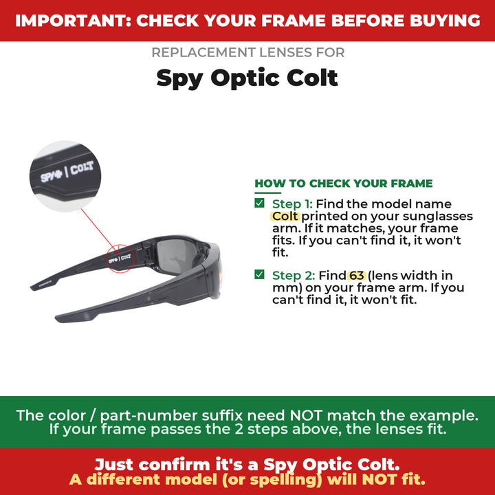 Verify your Spy Optic Colt frame