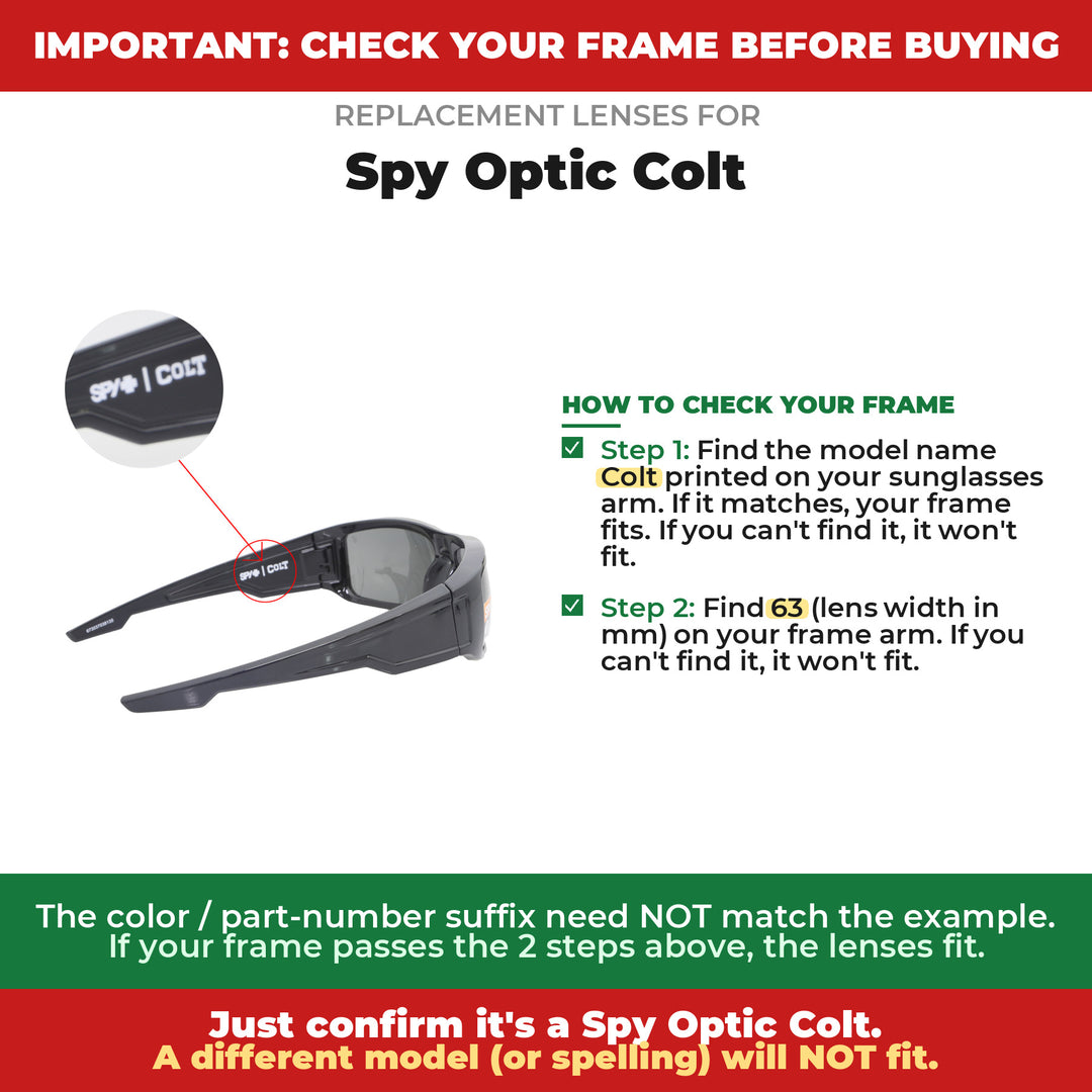 Verify your Spy Optic Colt frame