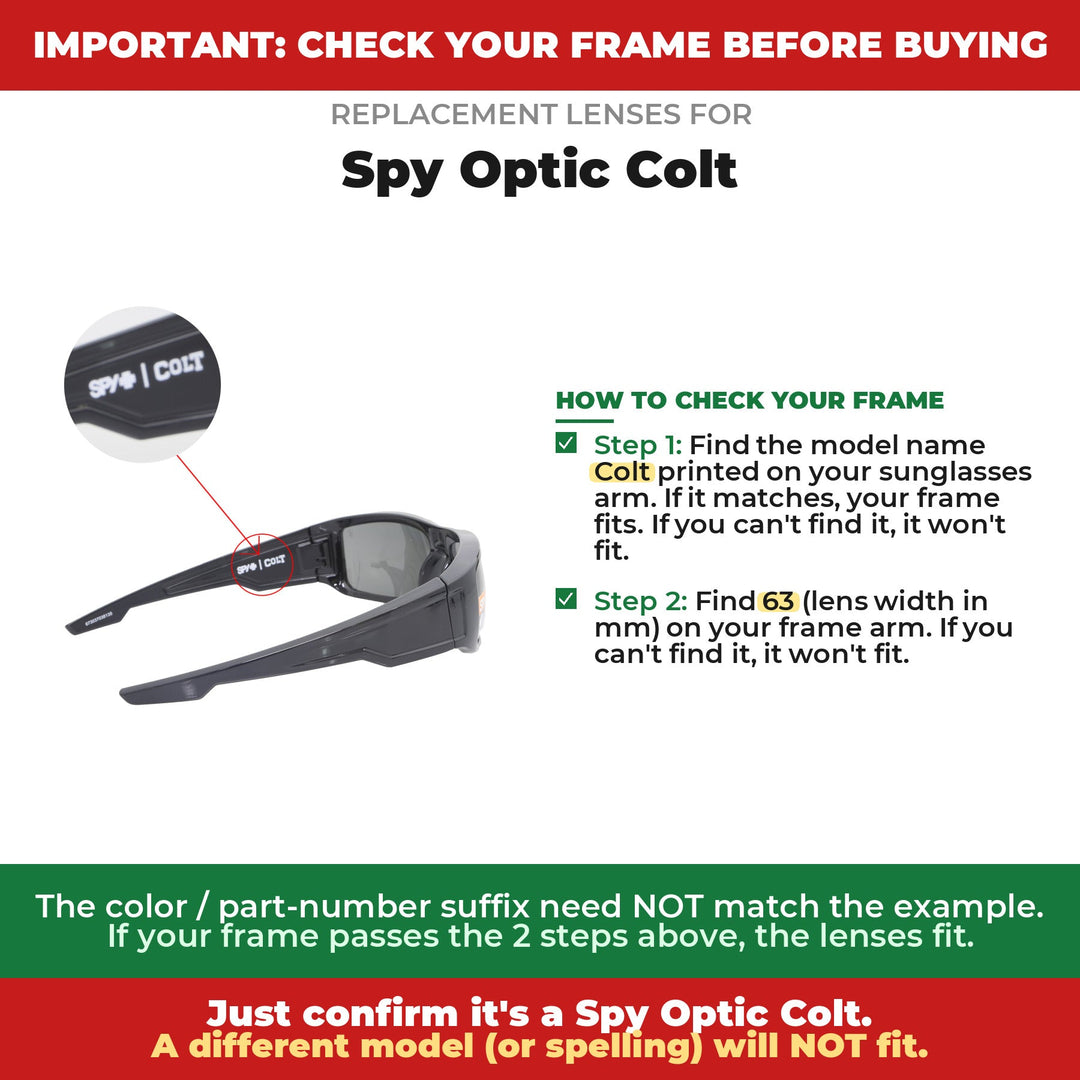 Verify your Spy Optic Colt frame
