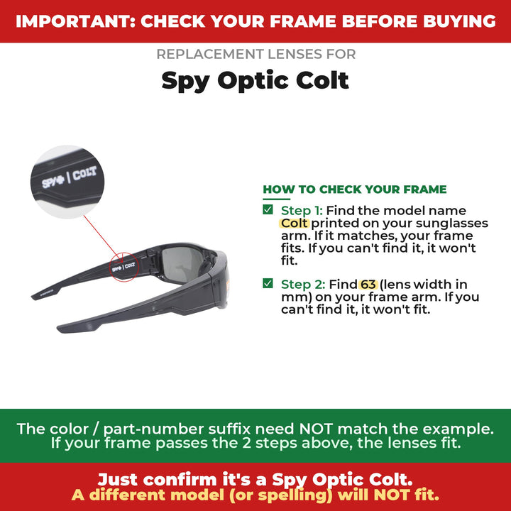 Verify your Spy Optic Colt frame