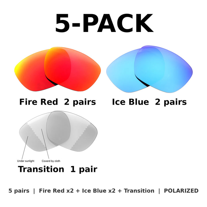 5-Pack Polarized: Fire Red x2 + Ice Blue x2 + Transition